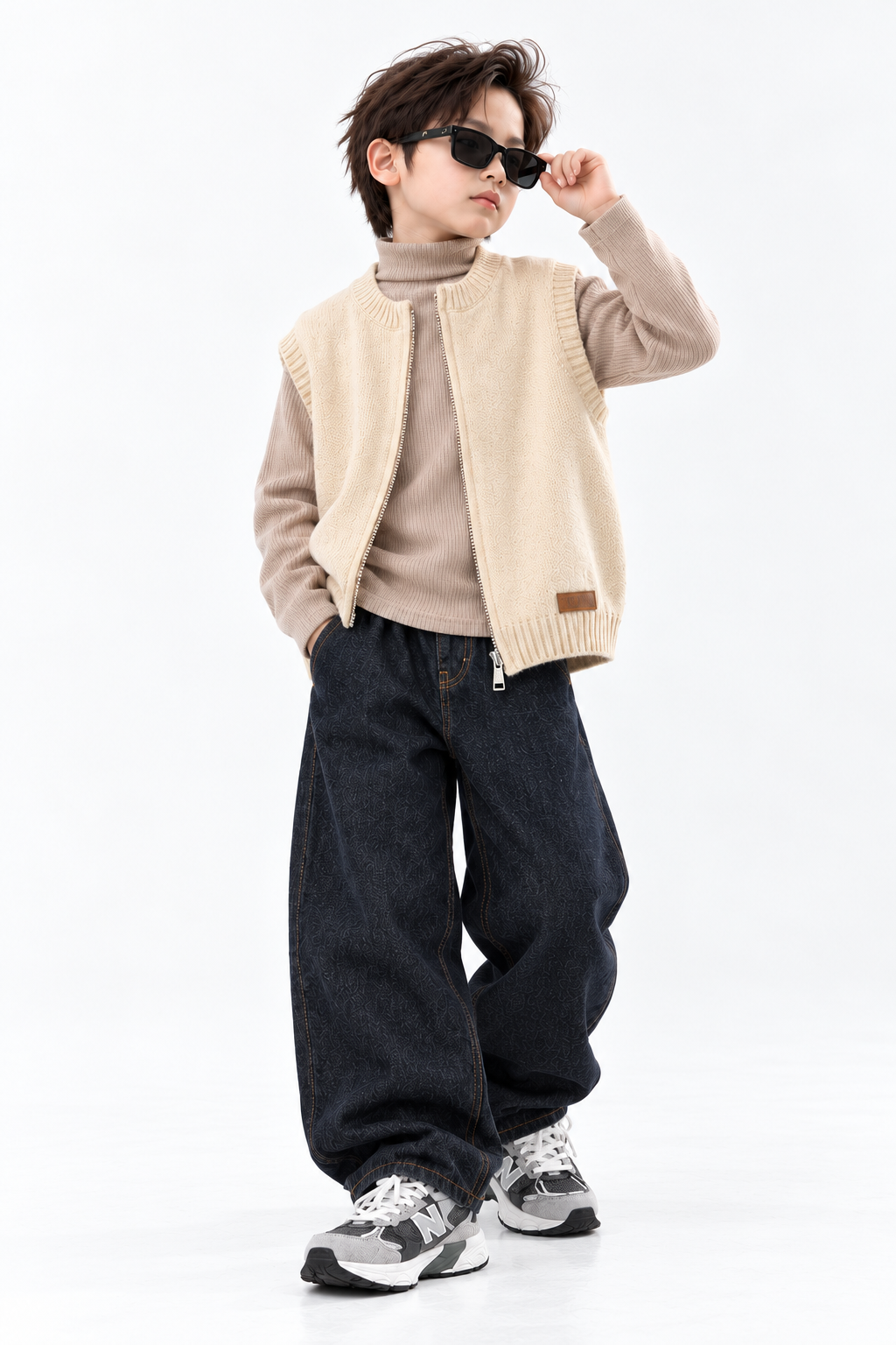 1012006 少年中大童秋季舒適無印風針織毛衣保暖寬版背心 第 3 張