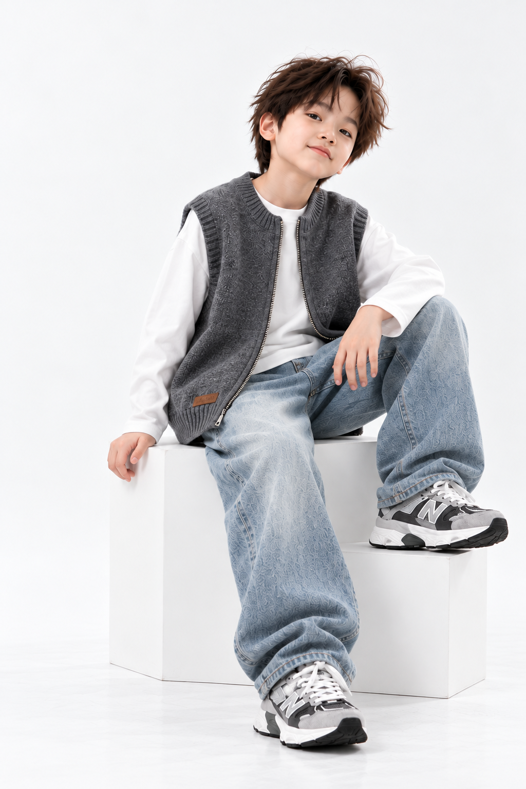 1012006 少年中大童秋季舒適無印風針織毛衣保暖寬版背心 第 4 張