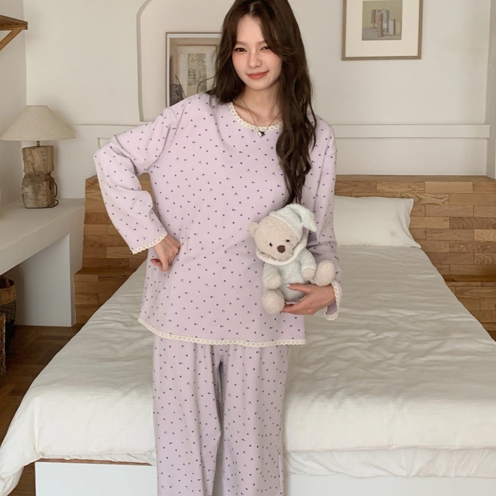 1012008 韓系少女花邊小印花奶fufu寬鬆居家服套裝 第 3 張