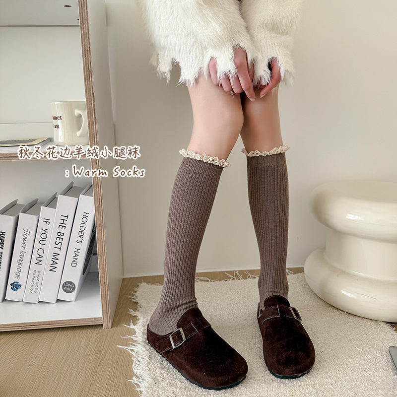 1012021 日系JK高校風甜美蘿莉塔花邊羊絨小腿襪 第 4 張