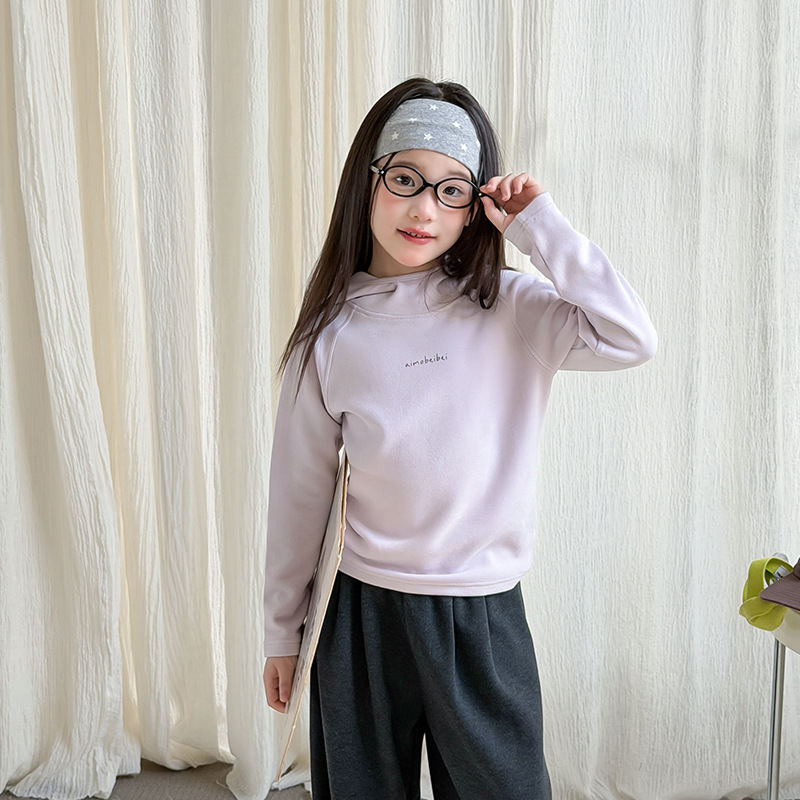 1012037 少女中大童韓系高質感超細絨中高領連帽修身保暖TEE 第 7 張