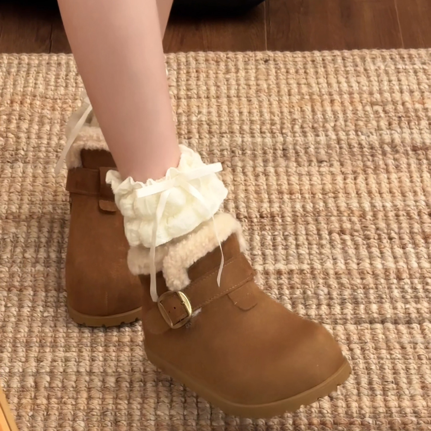 1012048 少女甜美羊羔絨英倫風復古小短靴雪地靴 第 3 張