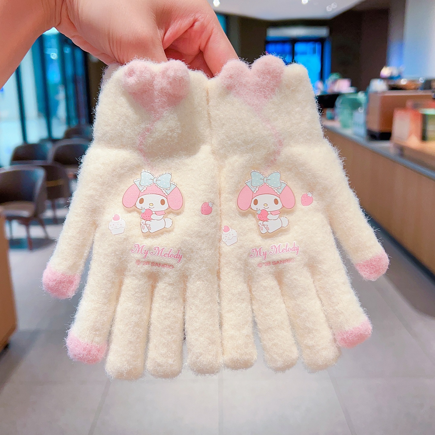 1012050 兒童卡通日系甜美保暖撞色絨毛手套 第 7 張