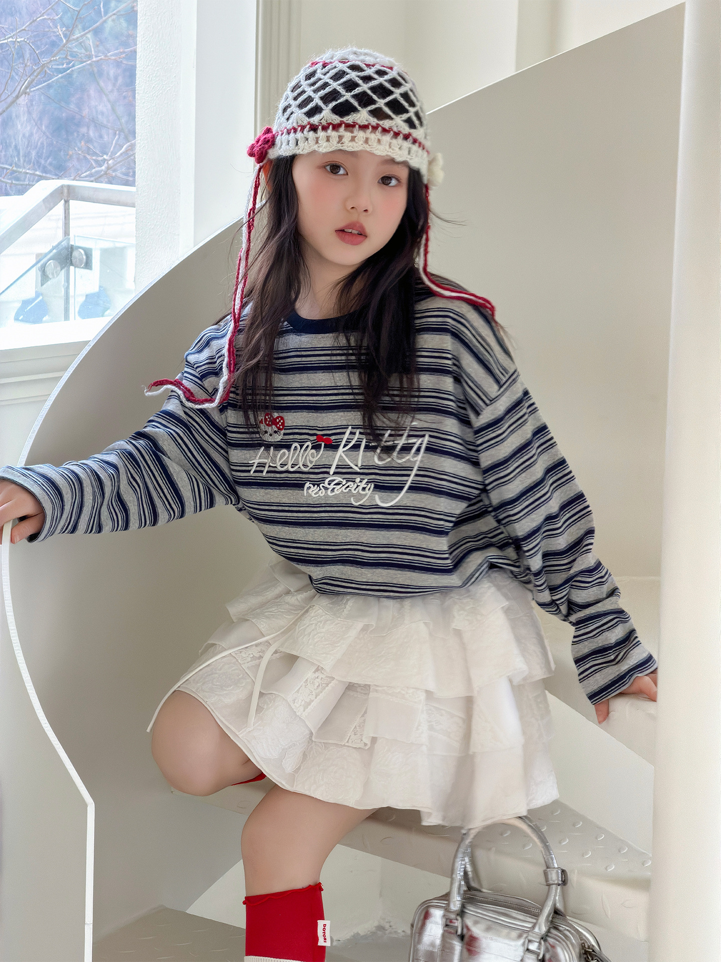 1012061 少女中大童日系氣質甜美條紋KT寬鬆TEE 第 4 張