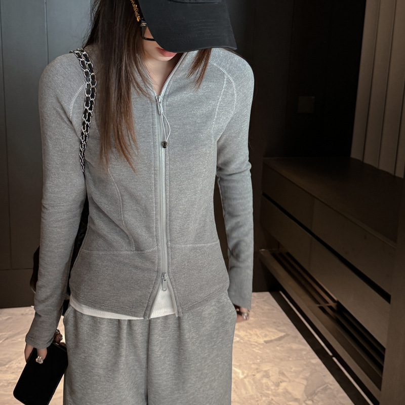 1019043 韓系女士上下開拉鍊修身顯瘦立裁立領外套 第 14 張