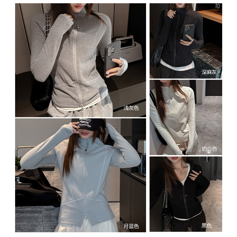 1019043 韓系女士上下開拉鍊修身顯瘦立裁立領外套 第 8 張