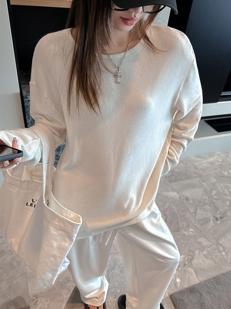 1019045 韓系女士chill寬鬆純色落肩高階感內搭上衣 第 3 張