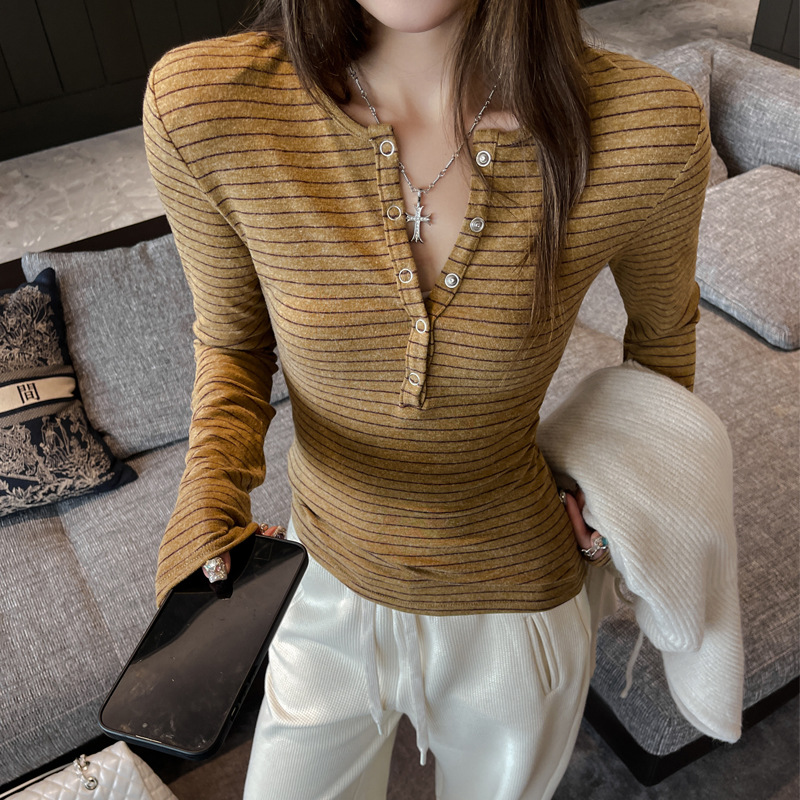 1019046 韓系女士條紋半開領修身超FREE的日常搭配TEE 第 10 張