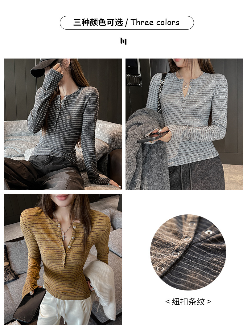 1019046 韓系女士條紋半開領修身超FREE的日常搭配TEE 第 3 張