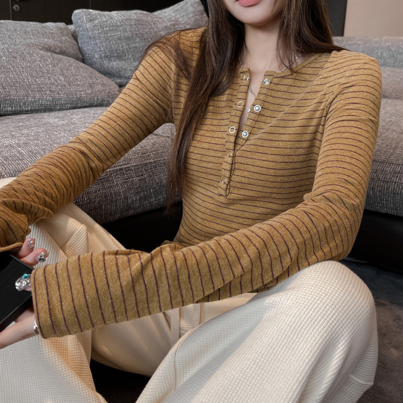 1019046 韓系女士條紋半開領修身超FREE的日常搭配TEE 第 7 張
