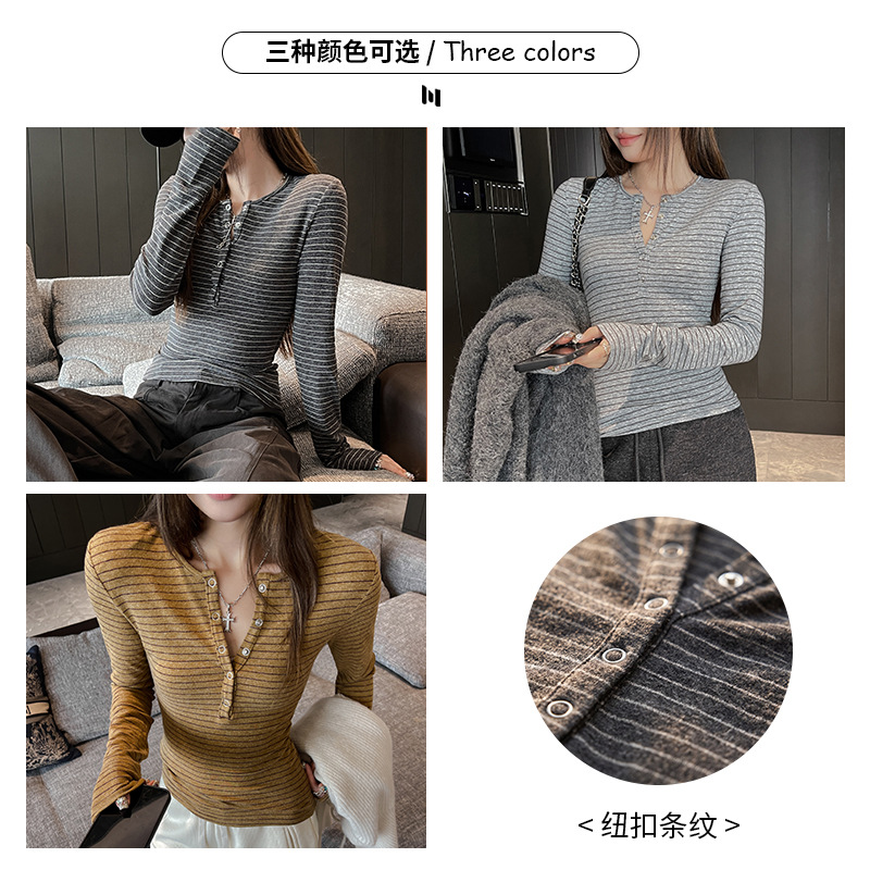 1019046 韓系女士條紋半開領修身超FREE的日常搭配TEE 第 8 張
