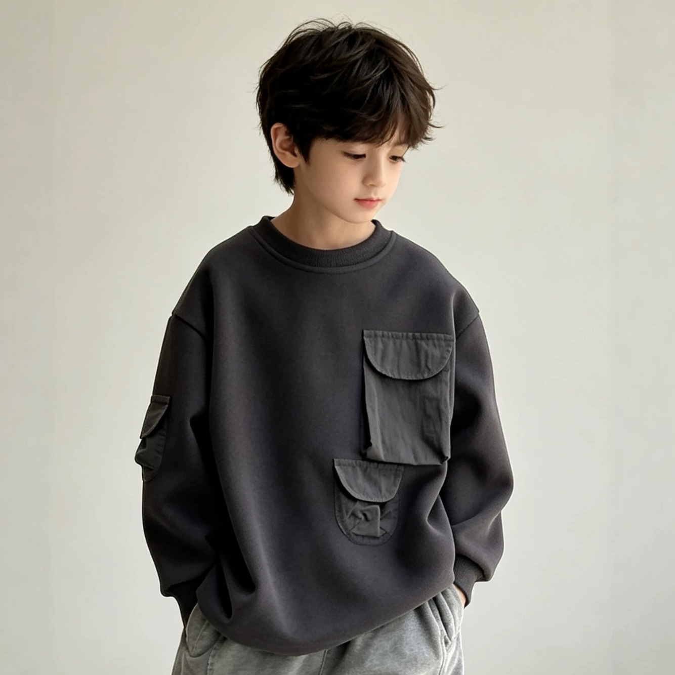 1019050 韓系少年中大童大口袋撞色假兩件圓領大學TEE 第 7 張
