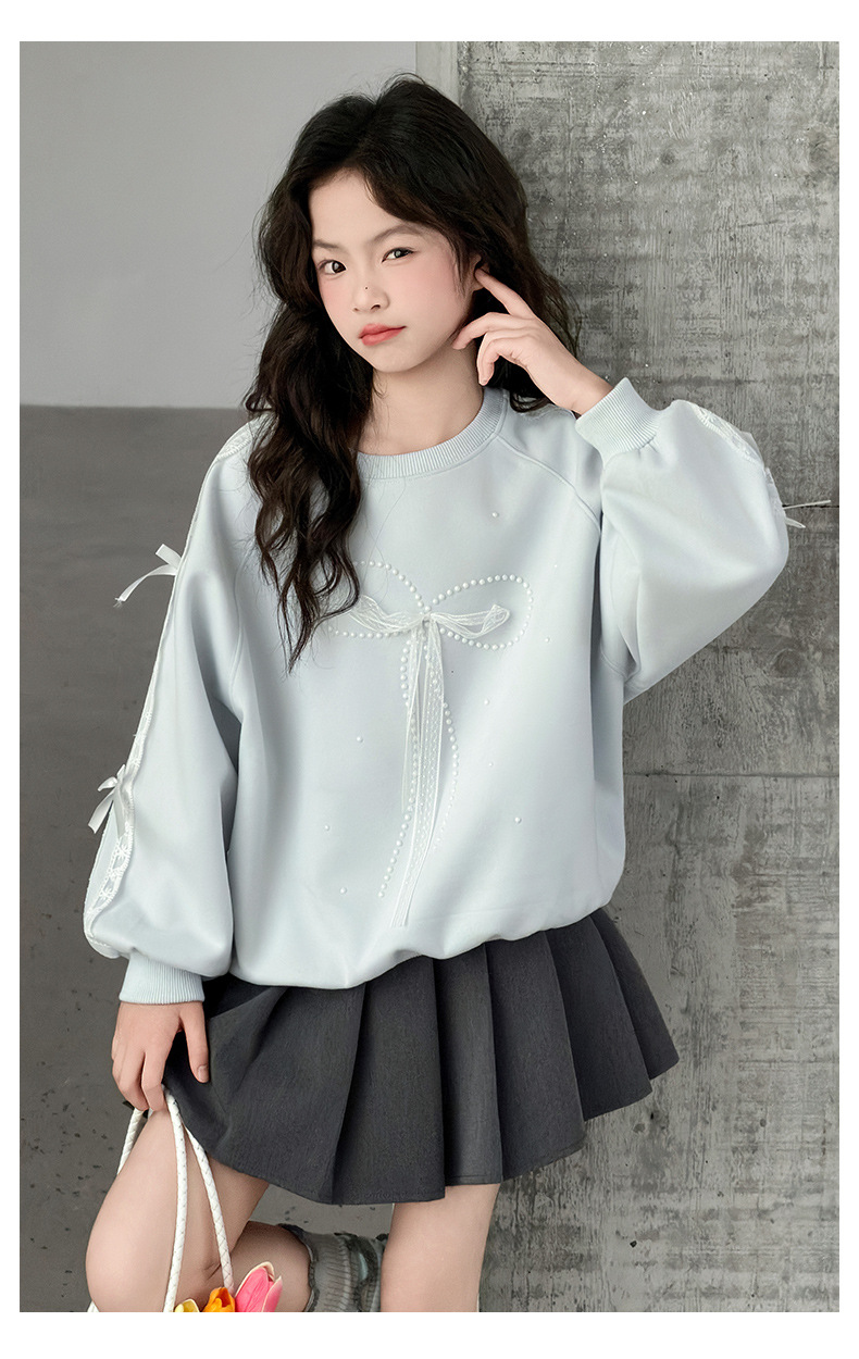 1019066 韓系少女中大童溫柔風蝴蝶結造型刷毛加厚寬鬆TEE 第 7 張