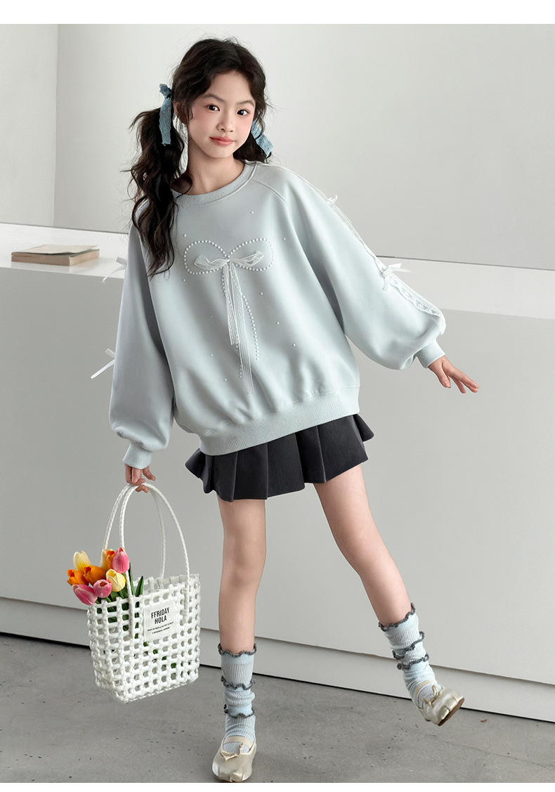1019066 韓系少女中大童溫柔風蝴蝶結造型刷毛加厚寬鬆TEE 第 8 張