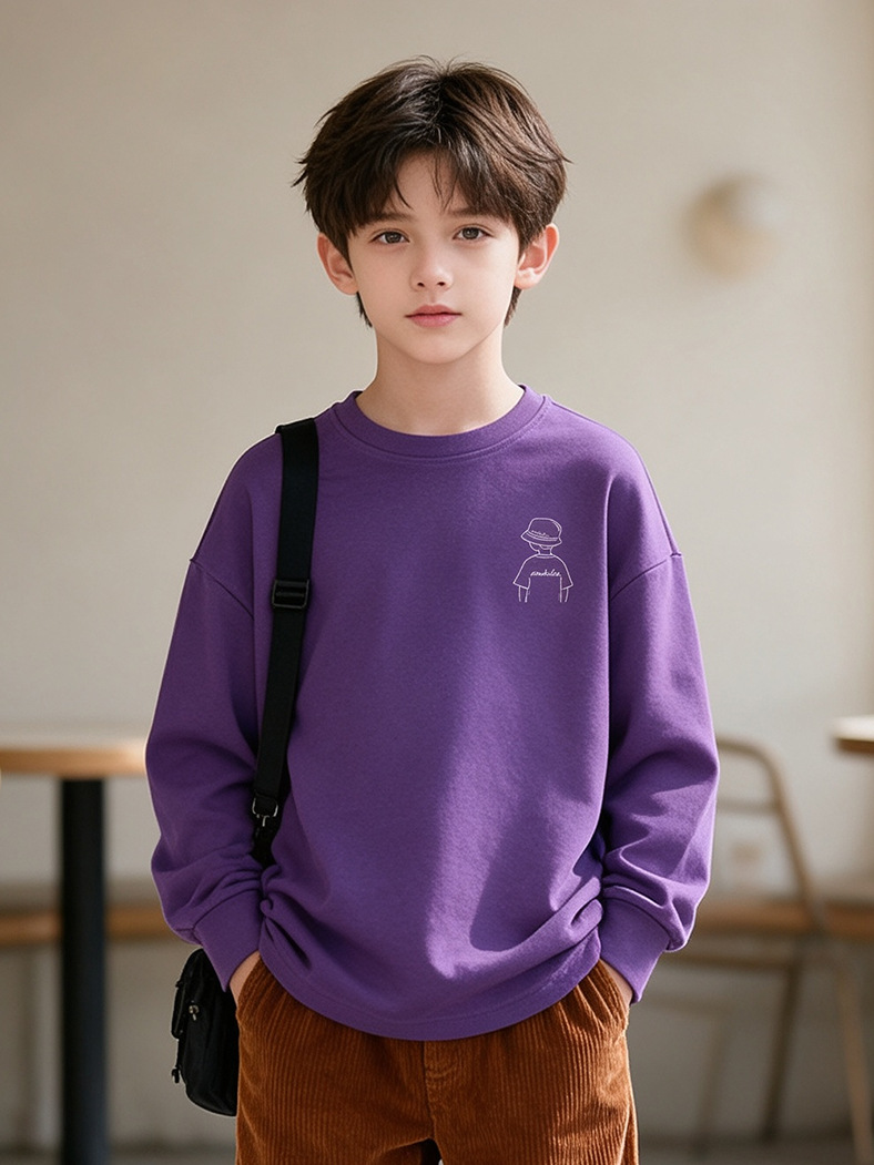 1019073 日系少年中大童手繪人物磨毛加厚長袖TEE 第 5 張