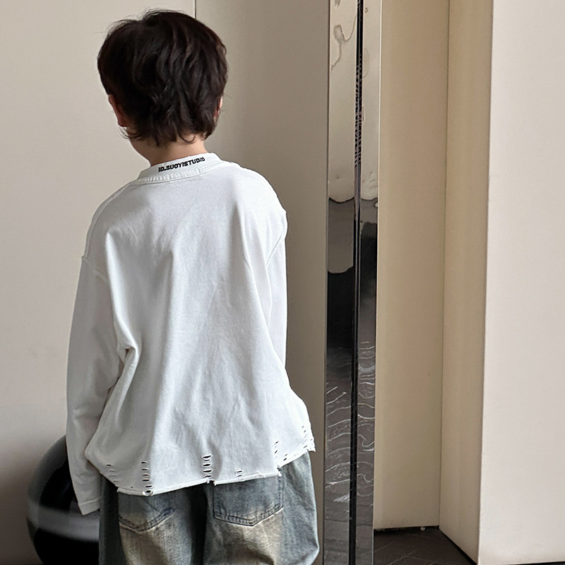 1019076 少年中大童基礎純色破洞寬鬆薄長袖TEE 第 8 張