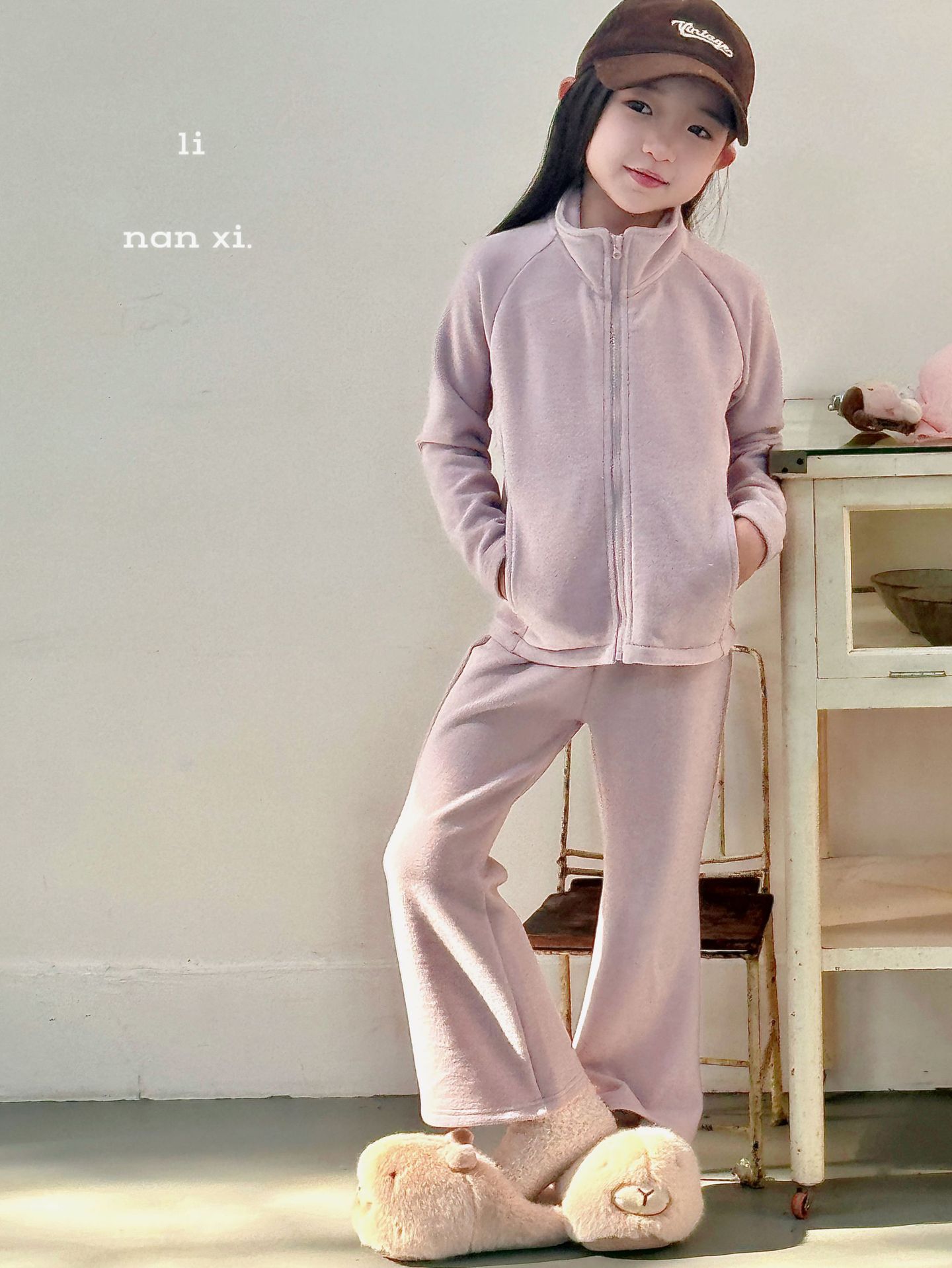 1026019 韓系女童修身保暖秋冬棉絨感拉鍊立領外套長褲套裝 第 5 張