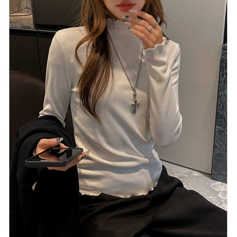 1026023 韓系女士木耳邊簡約仿羊絨柔軟純色上衣 第 10 張