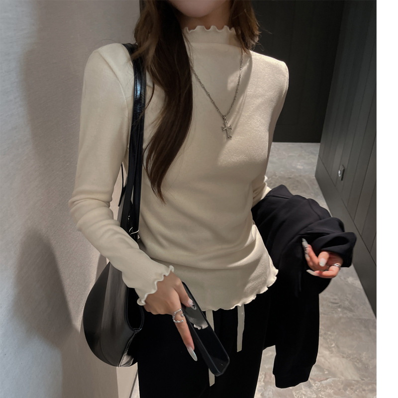1026023 韓系女士木耳邊簡約仿羊絨柔軟純色上衣 第 11 張