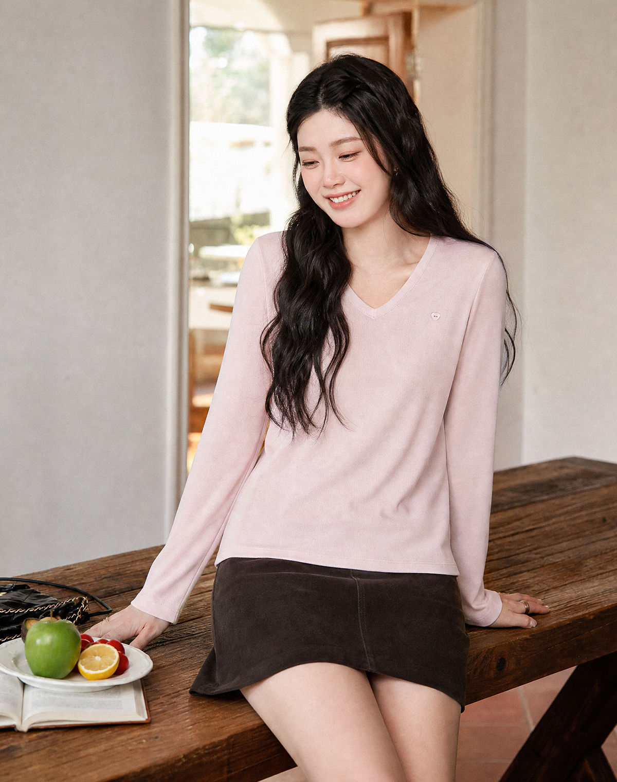 1026029 棉花糖女孩秋冬寬鬆chicV領寬鬆顯瘦自發熱德絨TEE 第 14 張