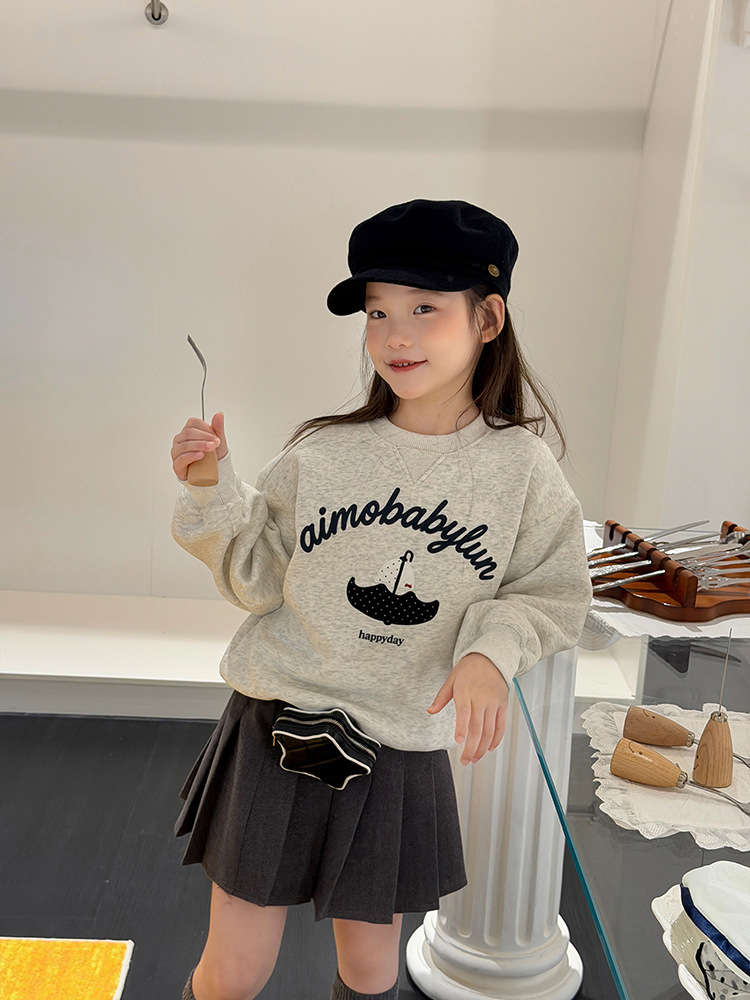 1026031 少年少女中大童秋冬保暖加絨個性寬鬆圓領大學TEE 第 4 張