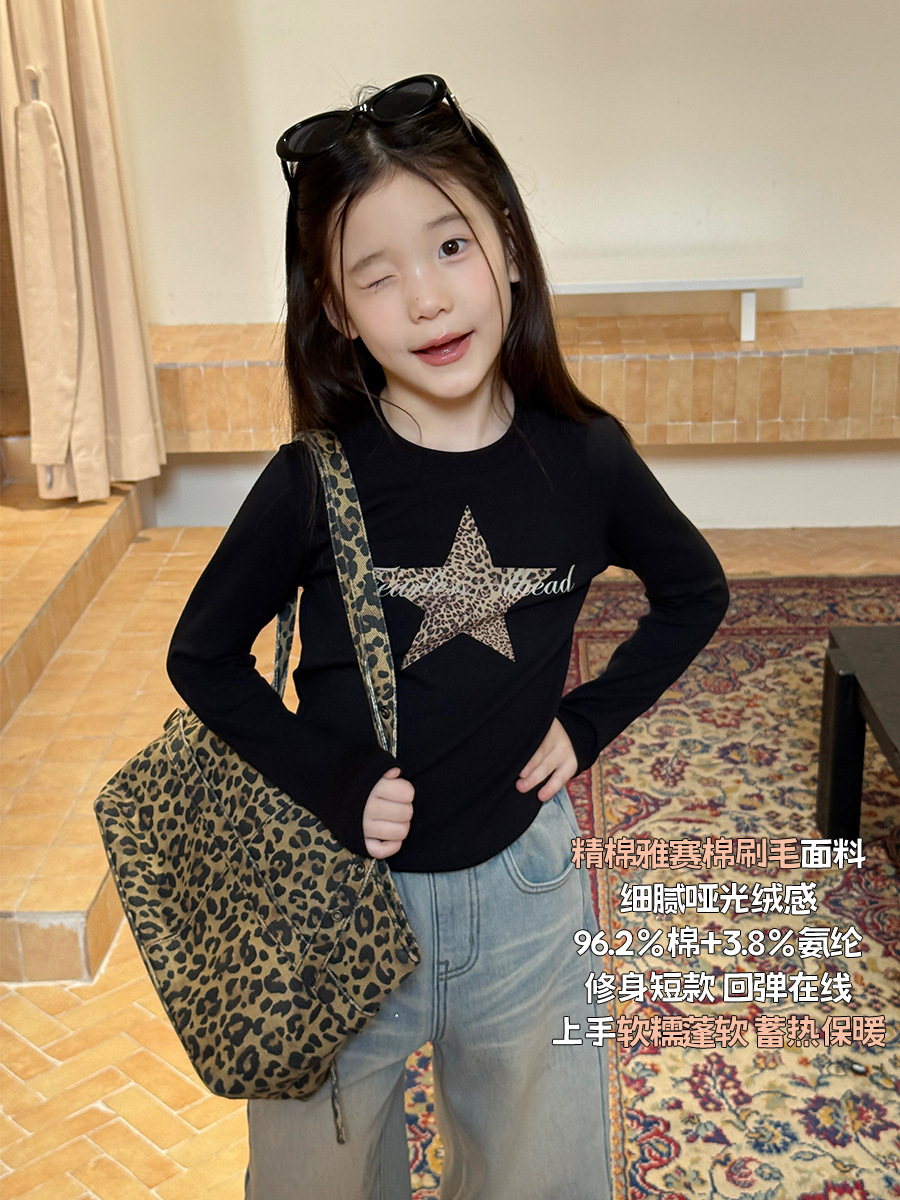 1026036 少女中大童甜酷風豹紋星星修身刷毛TEE 第 3 張