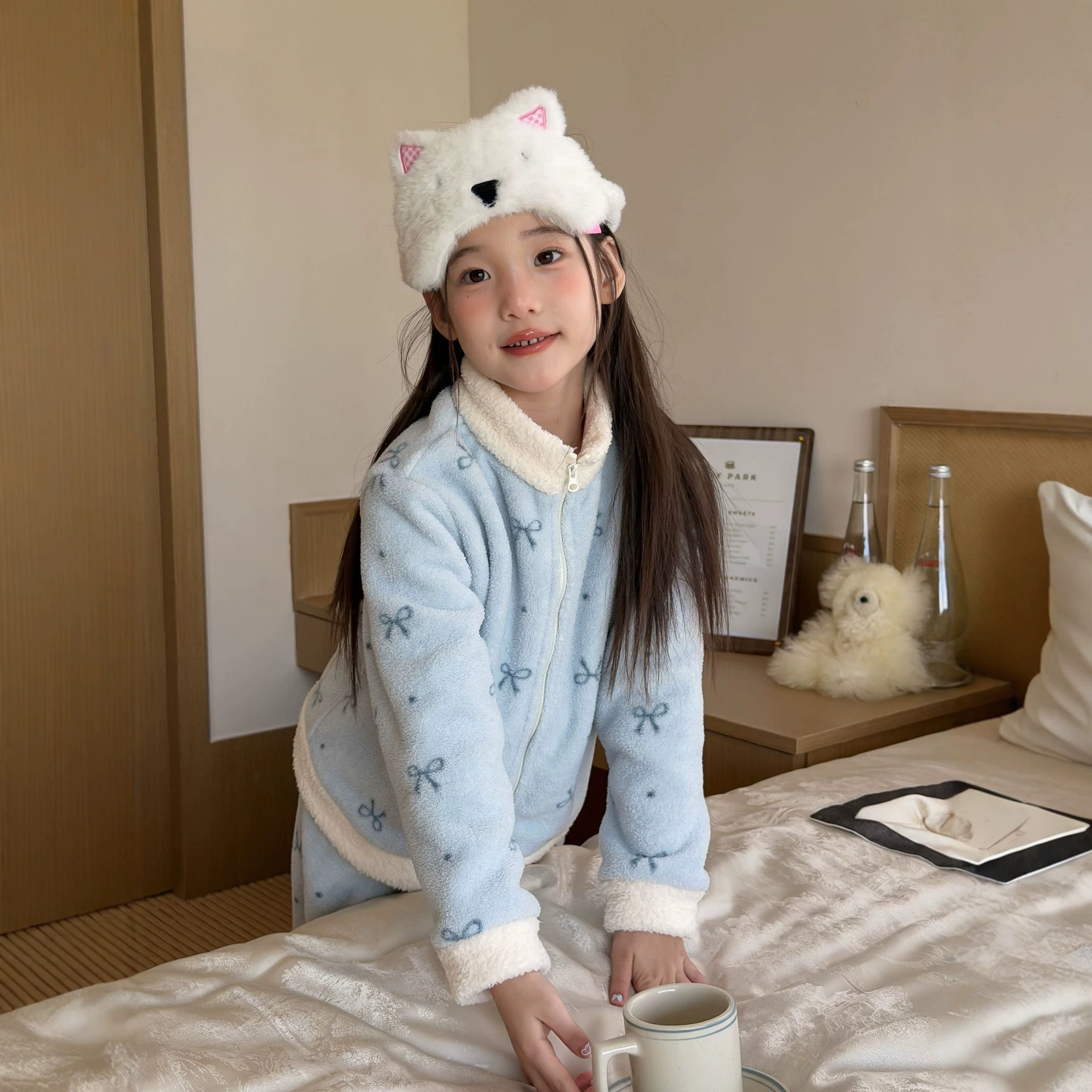1026040 少女中大童可愛撞色小印花刷毛絨居家服套裝 第 6 張