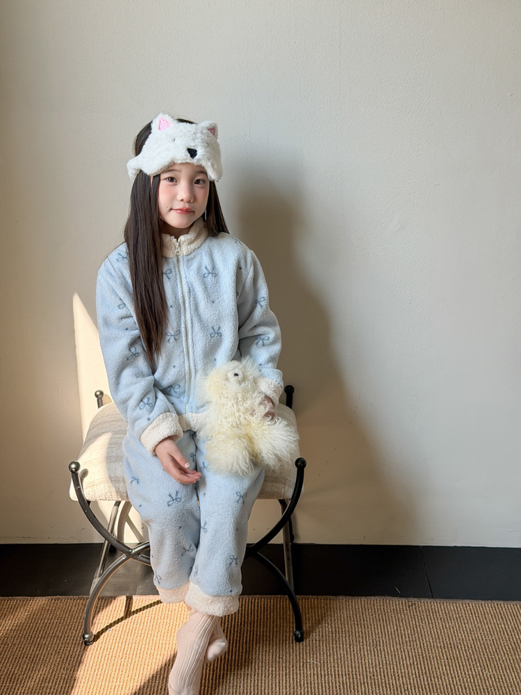 1026040 少女中大童可愛撞色小印花刷毛絨居家服套裝 第 15 張