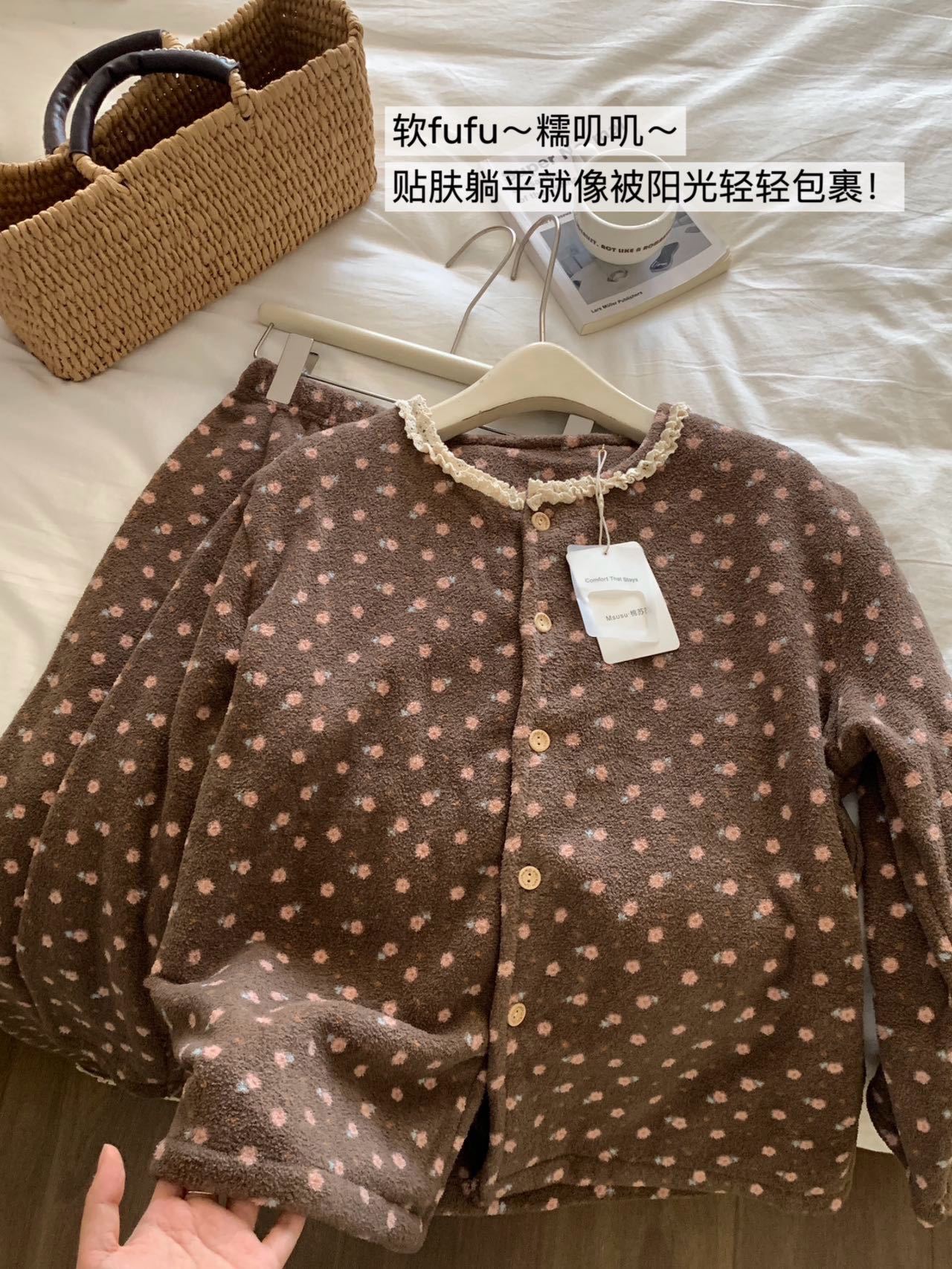 1026044 韓系復古小花秋冬軟絨保暖居家套裝 第 7 張