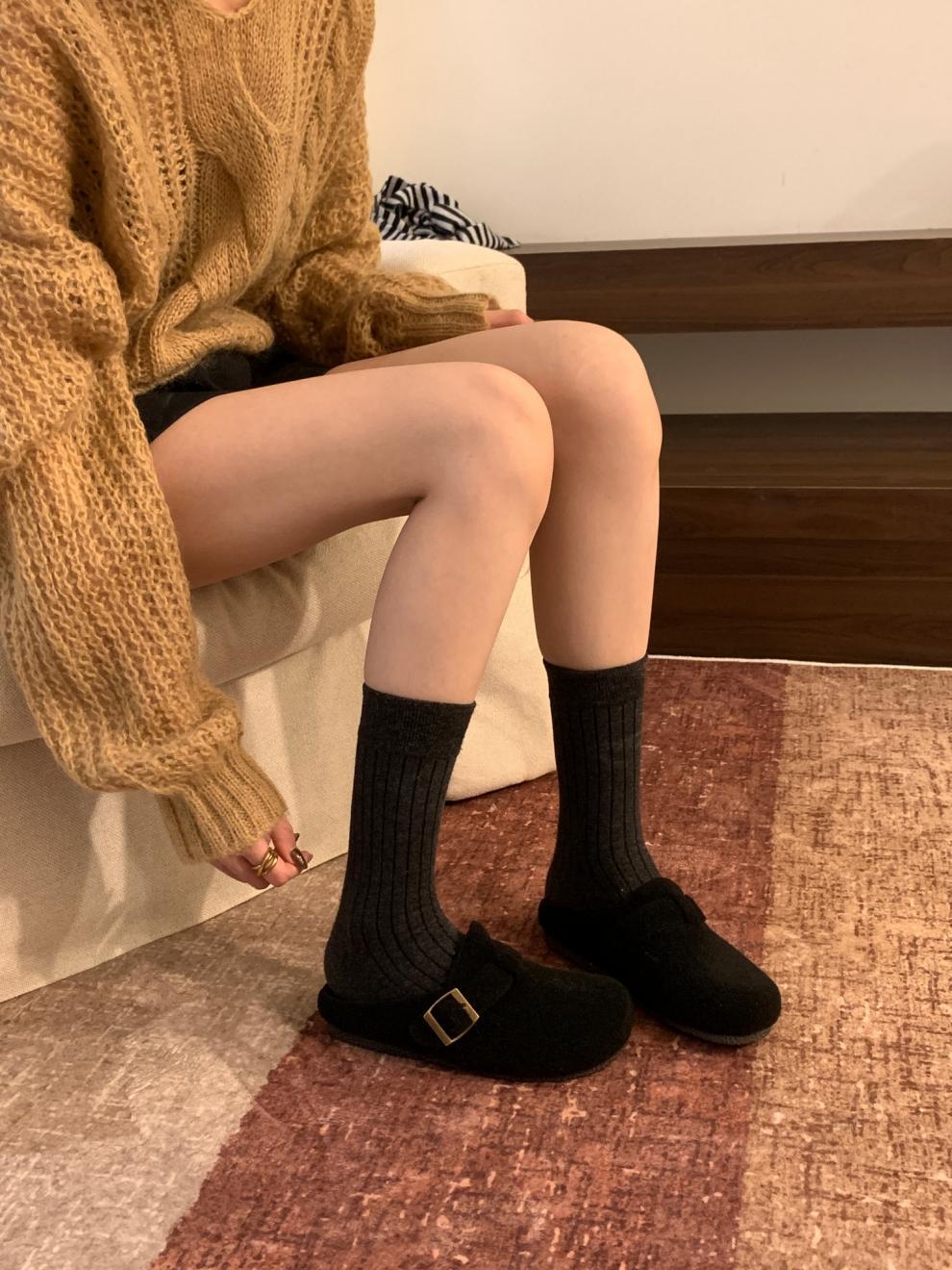 1026063 韓版復古厚底毛呢鞋女加絨保暖懶人包頭半拖鞋 第 14 張