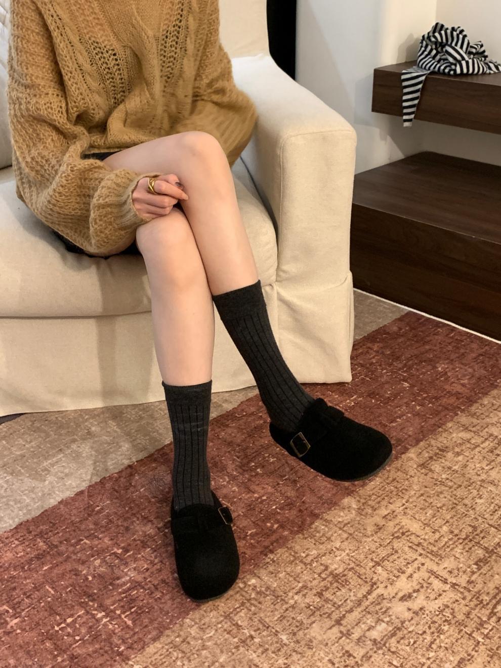 1026063 韓版復古厚底毛呢鞋女加絨保暖懶人包頭半拖鞋 第 15 張