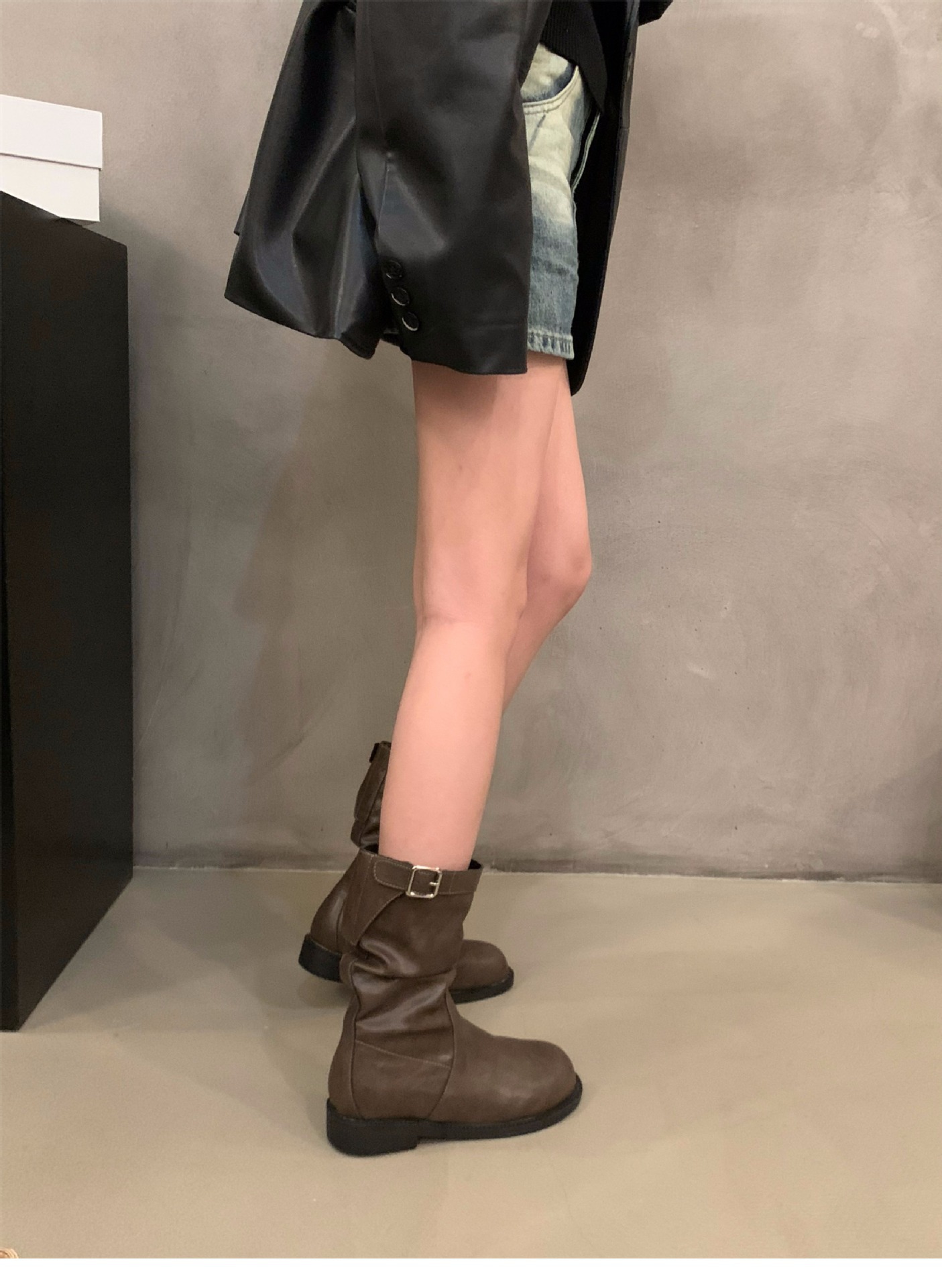 1026066 秋冬復古粗跟仿皮堆堆筒小短靴馬丁靴 第 11 張